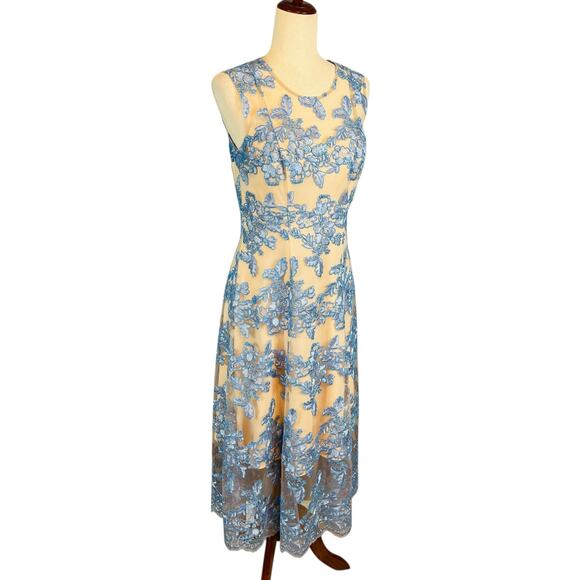 Anthropologie BHLDN Tonya Dress Tea Length Blue Lace Overlay Sleeveless Size 6 - Picture 6 of 10